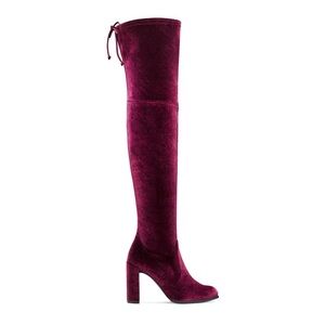 STUART WEITZMAN Burgundy Velvet Over the Knee Heeled Boots